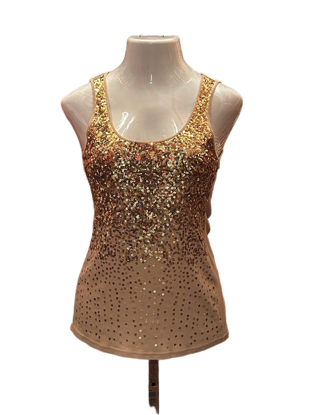 bebe 2b bebe Gold Sequin Ombre Scoop Neck Tank Top Size L